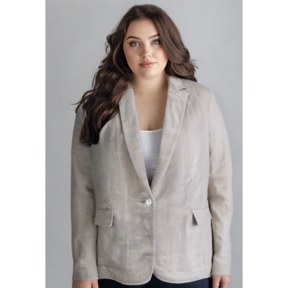 NEW Lands End 100% Linen Jacket Collar Buttons Pockets Long Sleeve Chino Size 14